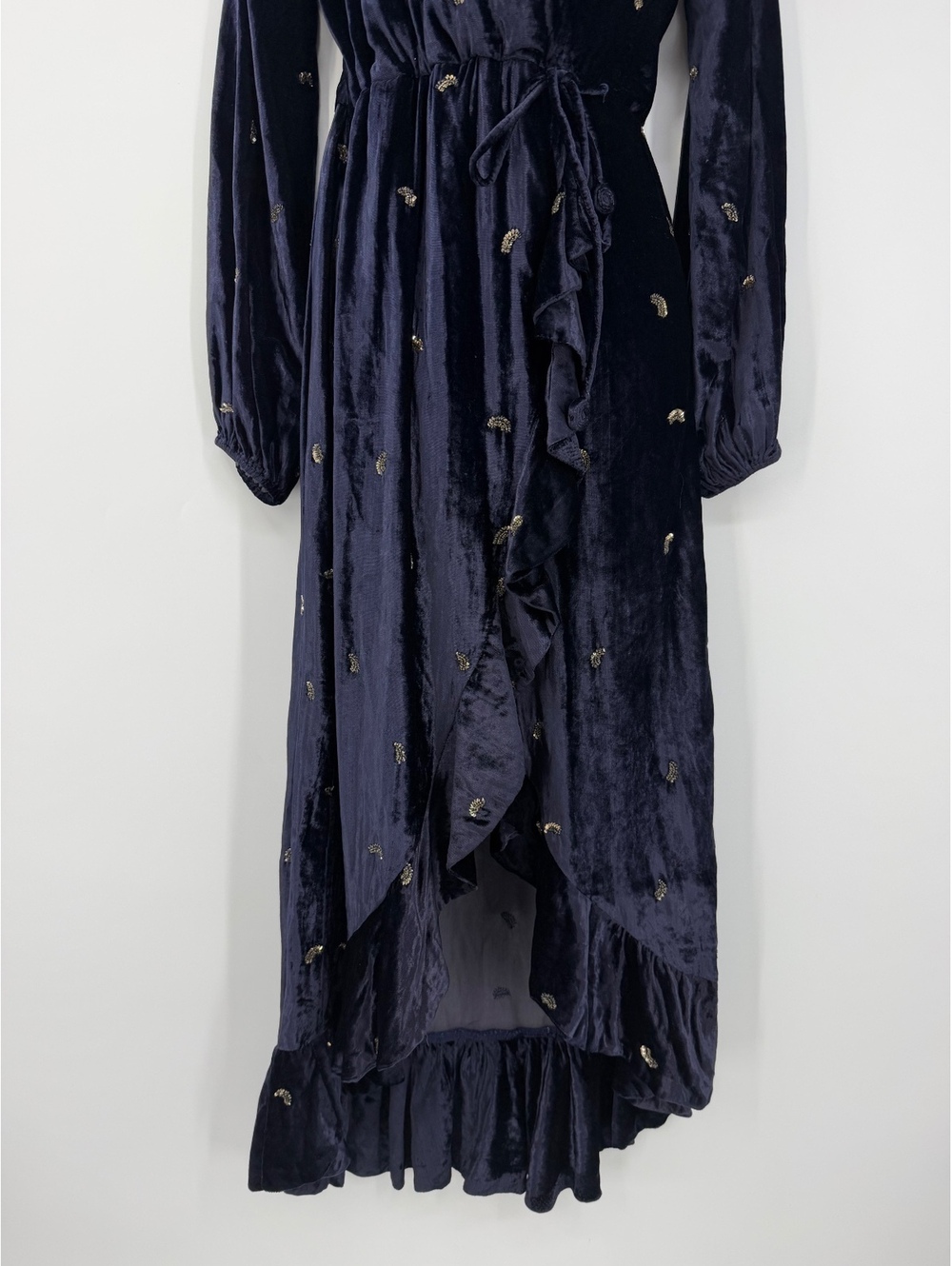 Rococo Sand Velvet Wrap Maxi Dress XS Indigo Embroidered Boho Witchy Fairy - Picture 6 of 15